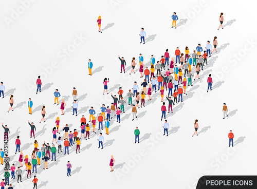 Large group of people in the shape of an arrow, business, and technology.