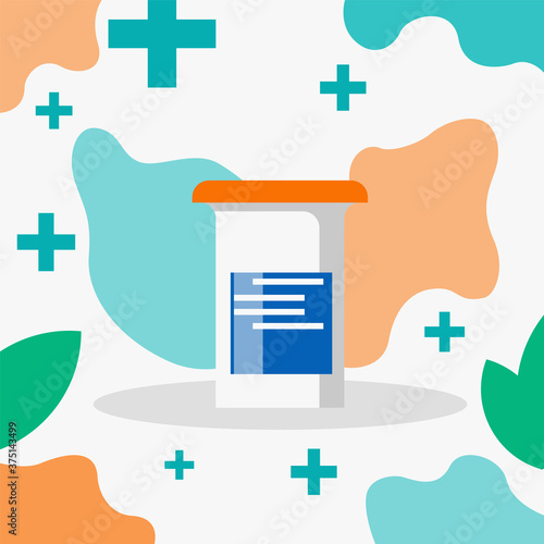 Medical bottle with elixir for healthcare or pharmacy. Flat antibiotic vetor illustration template. Eps 10 vector