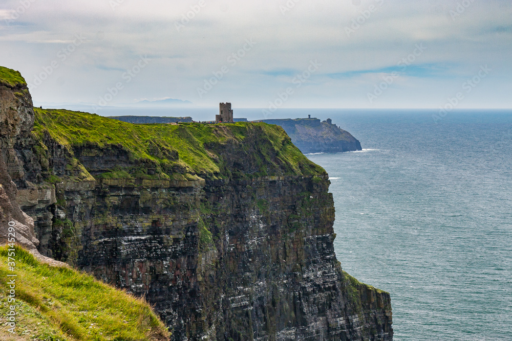 Photo capture of a breathtaking natural nature landscape. Cliffs of moher with O'brien's tower, wild atlantic way. Ireland. Europe