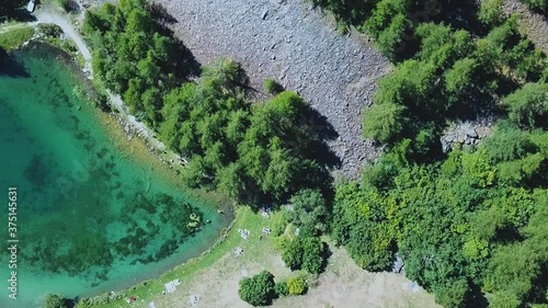 Drone video over a beautiful mountain lake