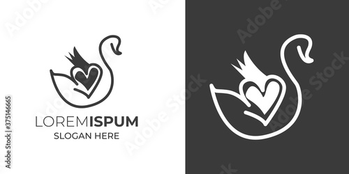 Duck line art logo on black and white. swan silhouette logo template vector illustration vintage minimal retro icon mono line for emblems, badges, labels template design element Isolated t shirt.3