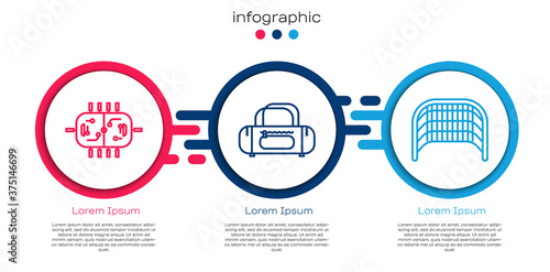 Set line Hockey table, Sport bag and Ice hockey goal. Business infographic template. Vector.