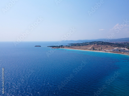 Aerial view of exotic blue clear sea and tropic coast