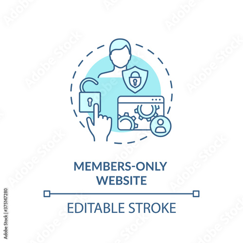 Members only website concept icon. Internet business, membership program idea thin line illustration. Exclusive access to digital content. Vector isolated outline RGB color drawing. Editable stroke