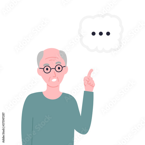 Grandpa forgets words. Sclerosis or alzheimer's symptom. Flat vector cartoon illustration.