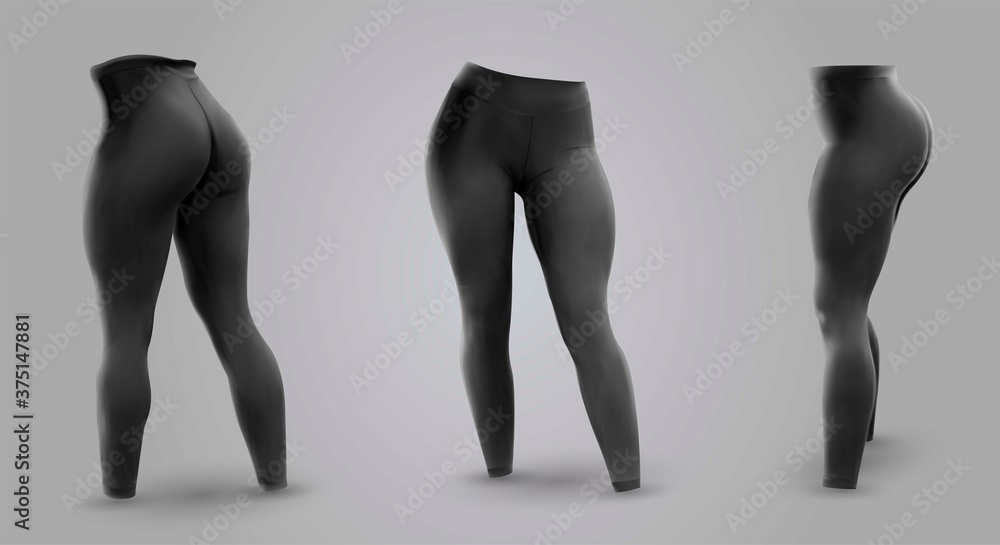 Women’s black leggings mockup in front and back view, isolated on a