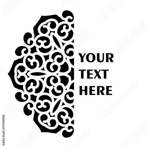 Vector simple black half monogram mandala with abstract elements, isolated on white background. Oriental ethnic ornament black mandala. Vector design pattern element. Simple floral pattern element.