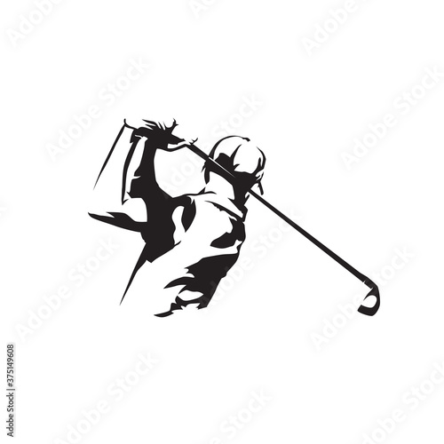 Golf player logo, isolated vector silhouette. Golf swing