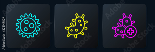 Set line Virus, Positive virus and . Black square button. Vector.