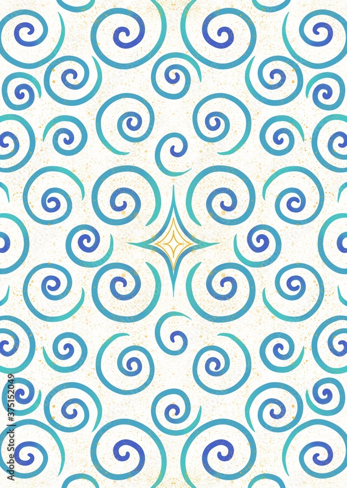 seamless pattern with blue waves and gold elements seamless pattern with blue waves and gold elements