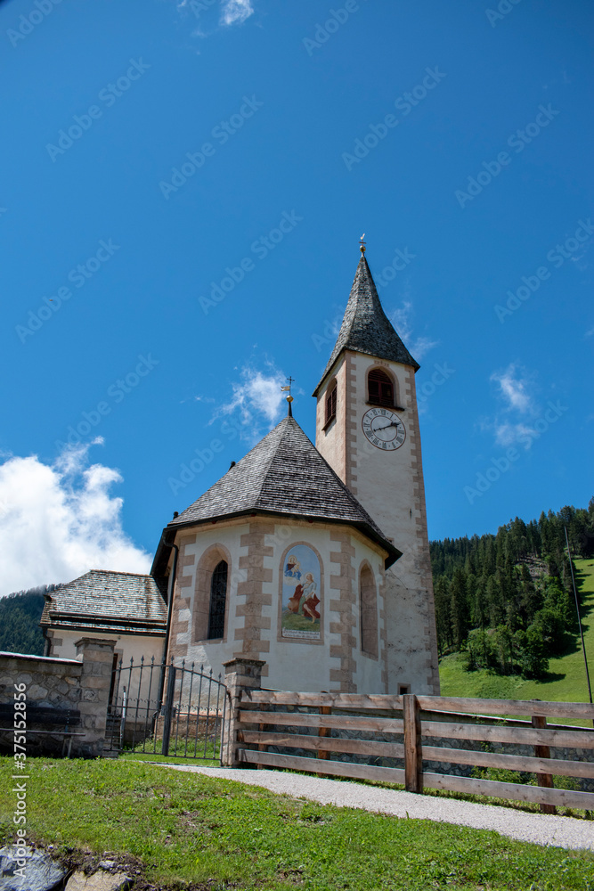 Parish church of San Vito, a small village at the foot of the Dolomites towards Lake Braies. Alps. South Tyrol. Italy