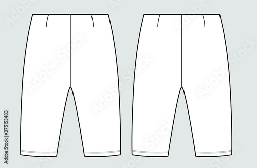 Fitted bermuda cycling shorts with an elastic waist. Fashion design flat sketches technical drawings Illustrator vector template.