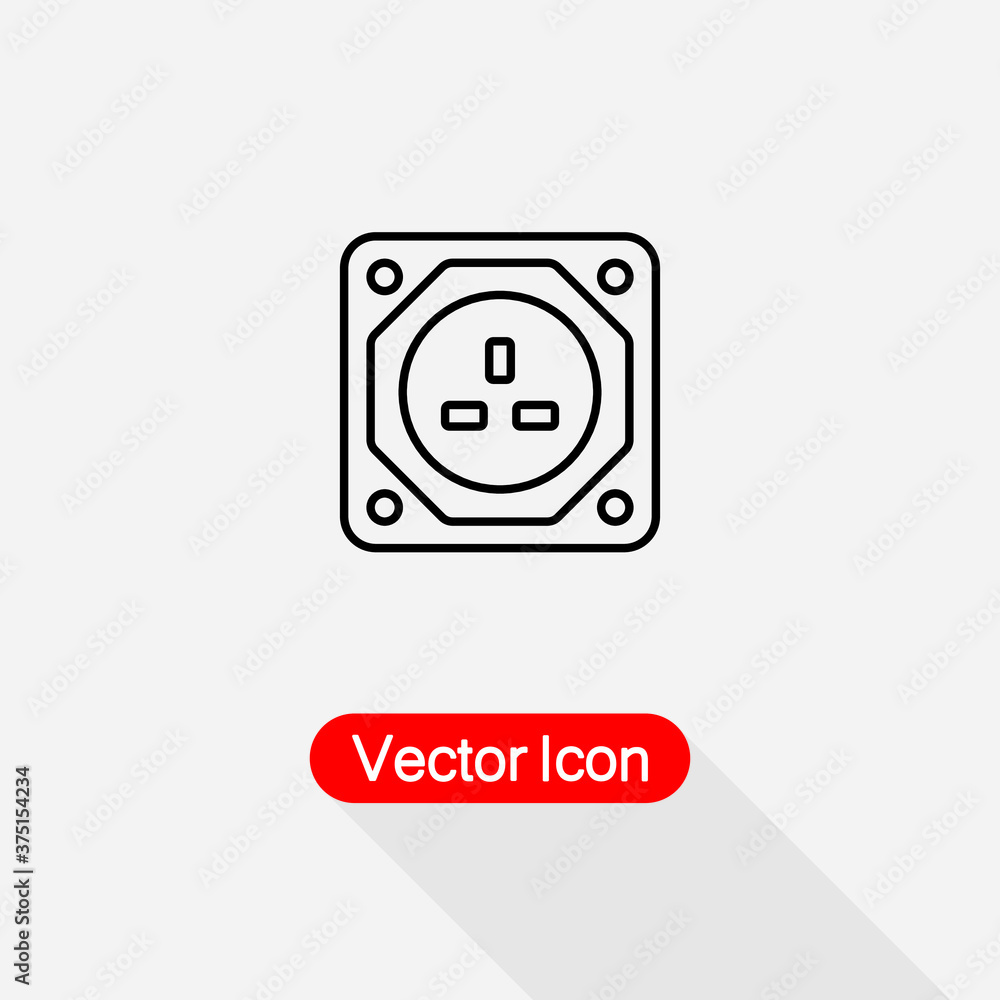 UK Socket Icon, Electricity Power Adapter Sign Vector Illustration Eps10