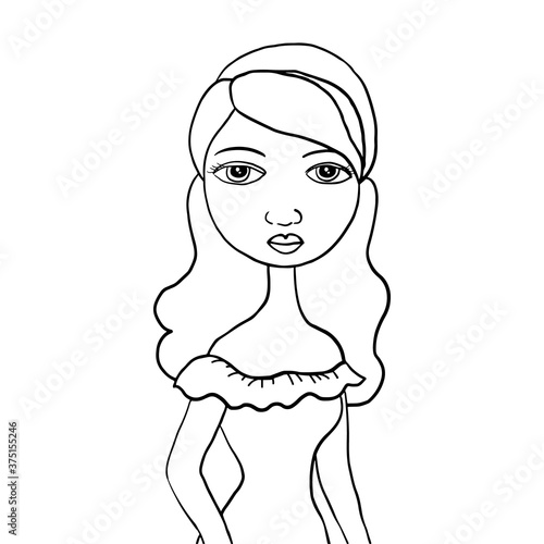 Modern lady colouring page, fashionista concept with copy space. 