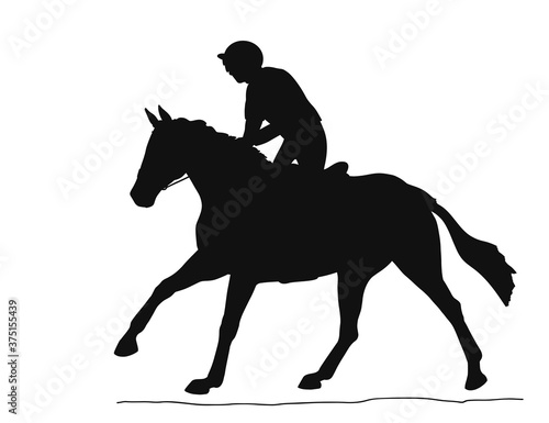 Jackey and the horse during the race, silhouette