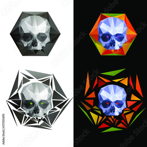 The set of polygonal skulls with bright background from triangles