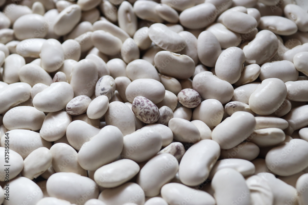 Background of white beans. Selective focus, close-up