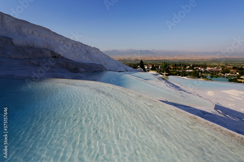 View of the beautiful Pamukkale Travertine pools, known as Cotton castle, at Hierapolis Pamukkale world heritage site in the city of Denizli, Turkey. © Nelson Antoine