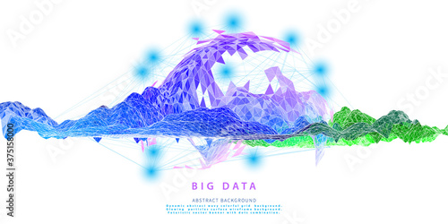 Abstract visualization polygonal grid algorithm analyze data.  Quantum computing concept. Banner for business, science, engineering and innovations technology. Big data. Vector illustration.