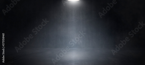 Dark and gray abstract cement wall and studio room with smoke float up white spotlight used as a studio background wall to display your products, nightclub entertainment.