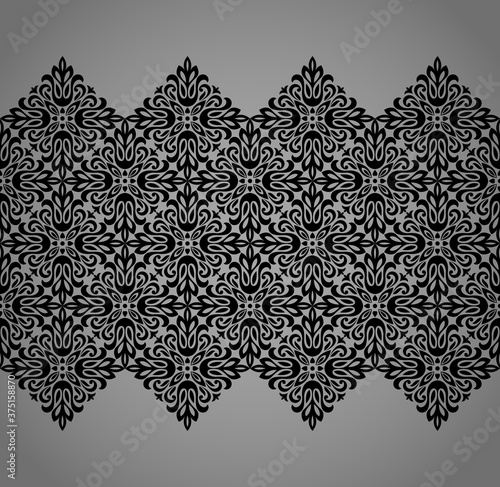Wallpaper in the style of Baroque. Seamless vector background. Black and gray floral ornament. Graphic pattern for fabric, wallpaper, packaging. Ornate Damask flower ornament