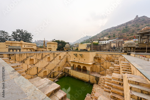 Step well near Amber fort at Jaipur in the Indian state of Rajasthan, India. photo
