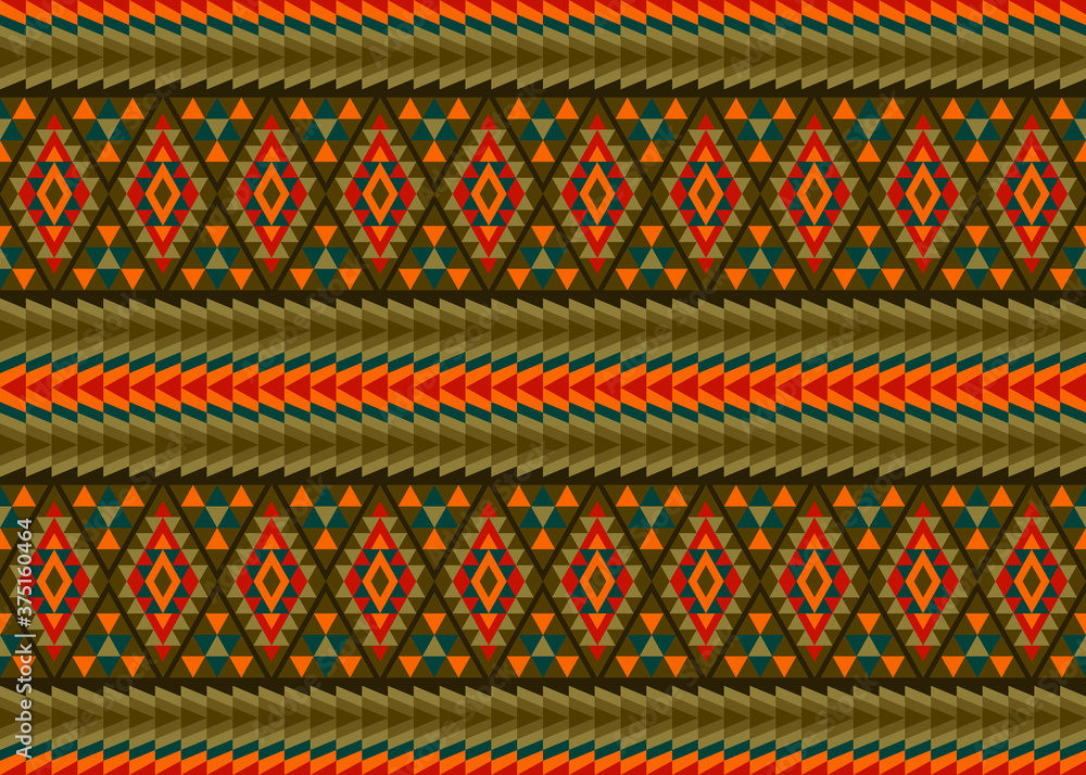 Geometric ornament of rhombuses and triangles in the native American style. Seamless pattern for web, print, textile, wallpaper, card, wrapping paper and background Geometric ornament of rhombuses and triangles in the native American style. Seamless pattern for web, print, textile, wallpaper, card, wrapping paper and background