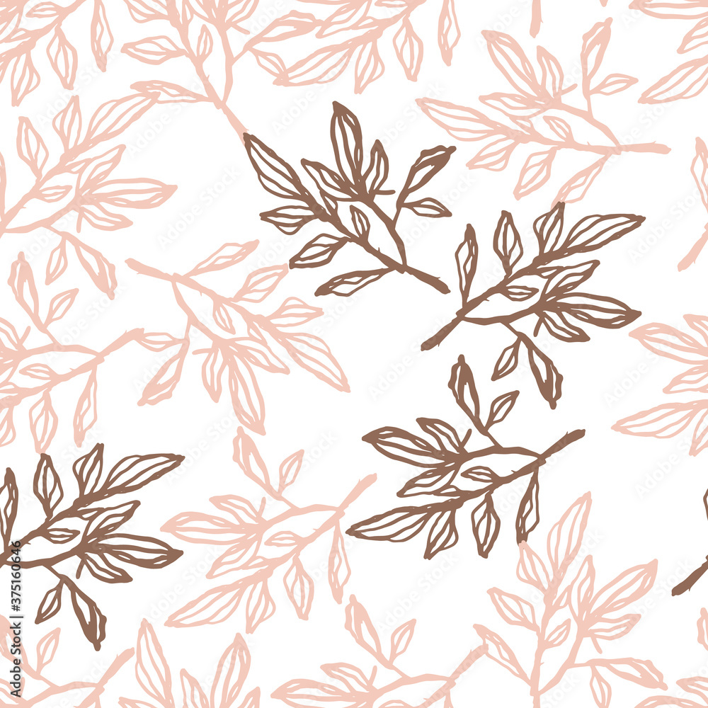 Seamless random pattern with dark and lilac outline branch ornament. Contoured botanic print isolated on white background. Seamless random pattern with dark and lilac outline branch ornament. Contoured botanic print isolated on white background.