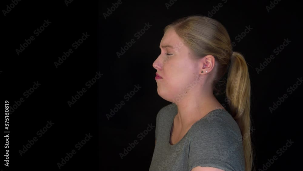 Symptoms of Covid19, Coronavirus infection. Side view of a coughing