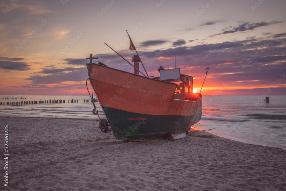Fishing boats on the beach in Uniescie
