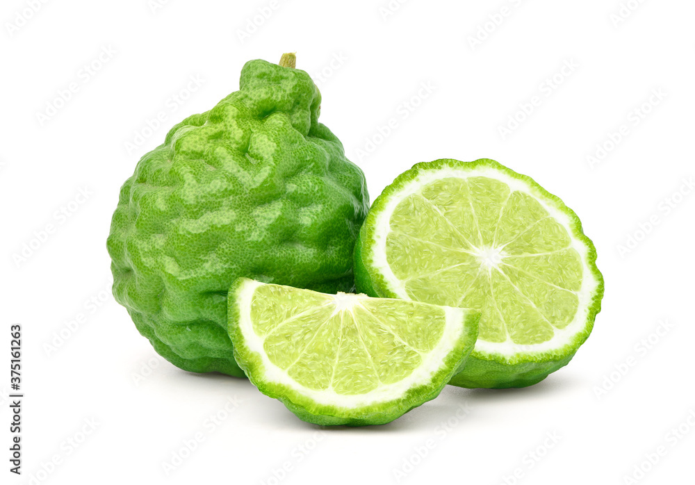 Bergamot fruit with cut in half isolated on white background. Clipping path. Bergamot fruit with cut in half isolated on white background. Clipping path.