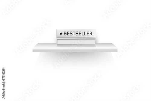 Bestseller mockup with cover stand on shelf in library or store.Realistic book volumes with empty spines stand in row at rack hang on wall.
