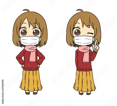 マスクをしたマフラーの女性