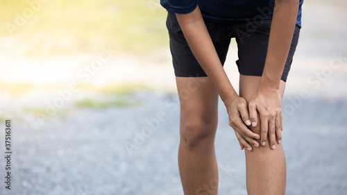 Sports woman with knee injury, Injury from workout concept