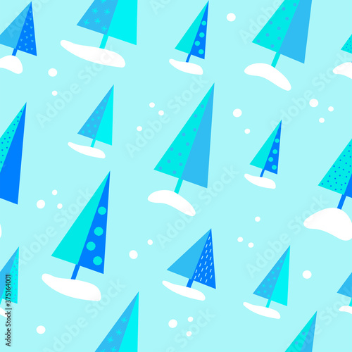 Seamless vector pattern with Christmas trees. Can be used for card, wallpaper, pattern fills, scrapbook, surface textures, gifts, textile fabric. Blue color. Vector illustration