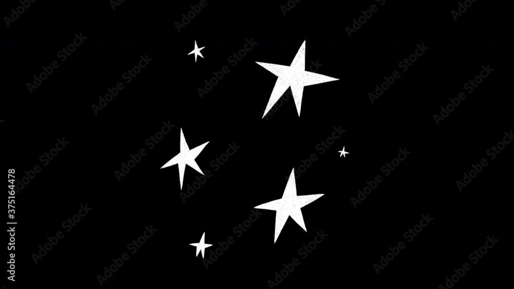 Three large and three small five-canted stars blinking on transparent background. Animated hand drawn night sky. Motion graphic with pulsing starry elements alpha channel. Breathing sketched heaven Three large and three small five-canted stars blinking on transparent background. Animated hand drawn night sky. Motion graphic with pulsing starry elements alpha channel. Breathing sketched heaven