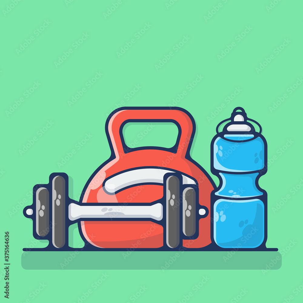 Dumbbell, Weight Scales And Bottle Vector Illustration. Set Work out, Sports, Gym And Fitness. Flat Cartoon Style Suitable for Sticker, Wallpaper, Icon, etc. Dumbbell, Weight Scales And Bottle Vector Illustration. Set Work out, Sports, Gym And Fitness. Flat Cartoon Style Suitable for Sticker, Wallpaper, Icon, etc.