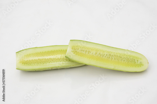 sliced cucumber isolated on white background.