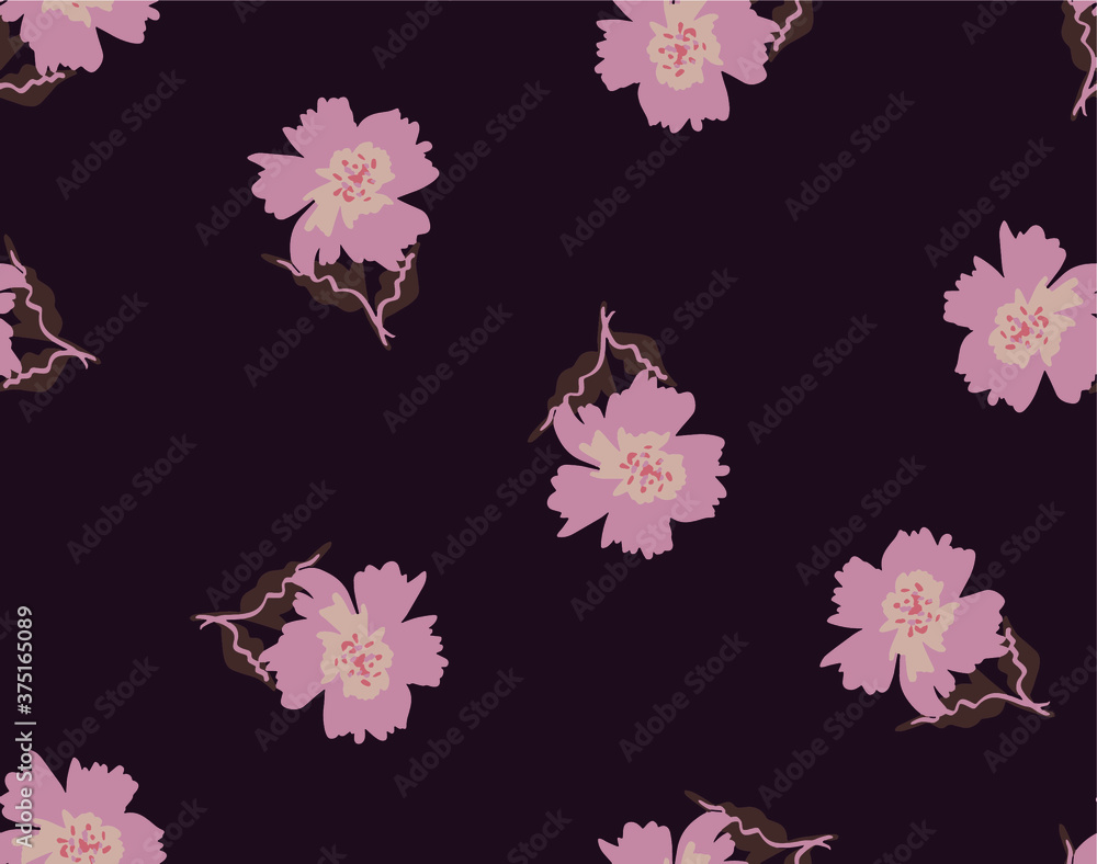 Fototapeta premium Abstract Hand Drawing Geometric Japanese Flowers and Leaves Repeating Vector Pattern Isolated Background 