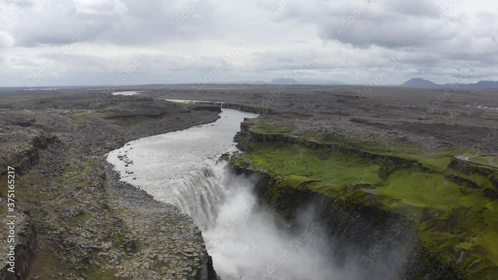 Flying around the Dettifoss waterfall in Iceland Flying around the Dettifoss waterfall in Iceland