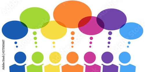 colored people with thought bubbles