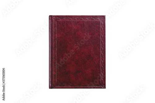 book with cover red color isolated on white background, top view close-up