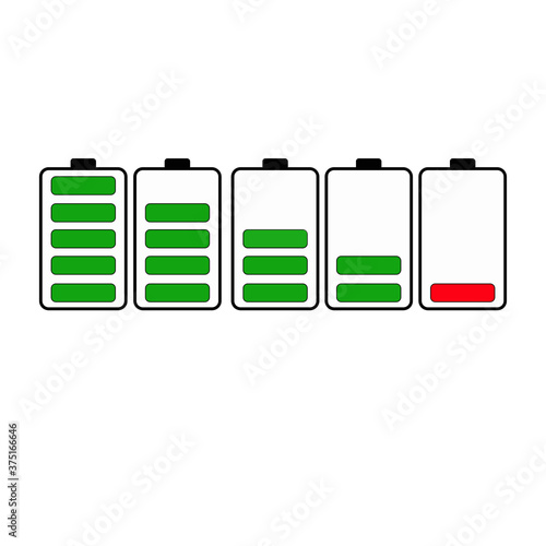 Set of vector battery charge level indicator