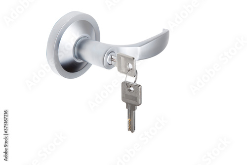 silver door lock on white background