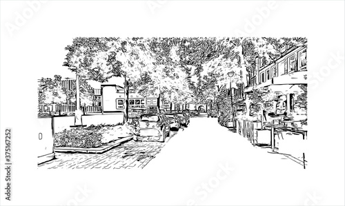 Building view with landmark of Arnhem is a city and municipality situated in the eastern part of the Netherlands. Hand drawn sketch illustration in vector.