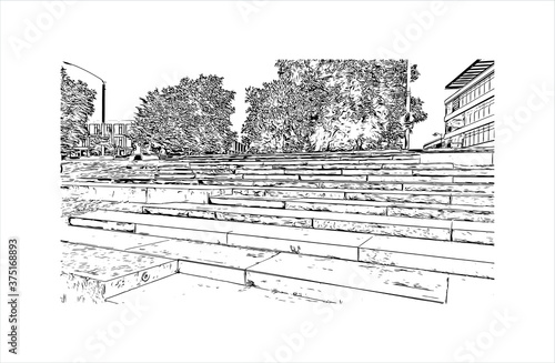 Building view with landmark of Arnhem is a city and municipality situated in the eastern part of the Netherlands. Hand drawn sketch illustration in vector.