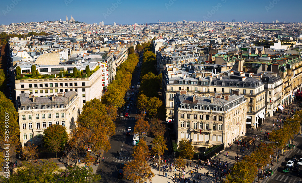 Picturesque aerial view of Paris townscape at autumn