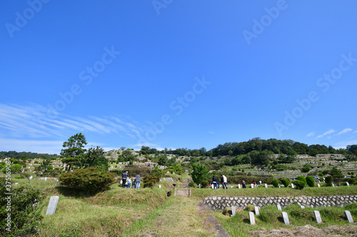 Chuseok, Korean Thanksgiving Day Landscape, at the Hyoja Cemetery Park in Jeonju, South Korea
