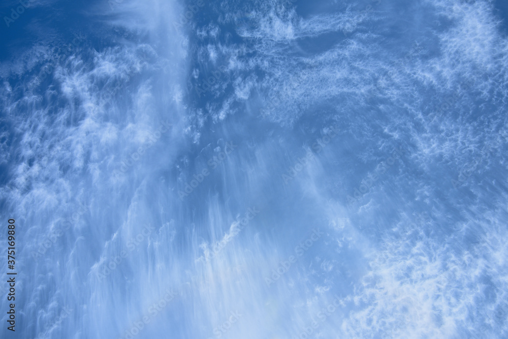 Dynamic of emotional cloudscape in blue sky background. Changes atmosphere wave-like cloud in windy overcast summer day. Dynamic of emotional cloudscape in blue sky background. Changes atmosphere wave-like cloud in windy overcast summer day.