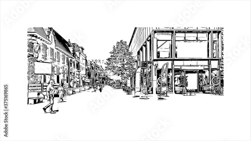 Building view with landmark of Arnhem is a city and municipality situated in the eastern part of the Netherlands. Hand drawn sketch illustration in vector.